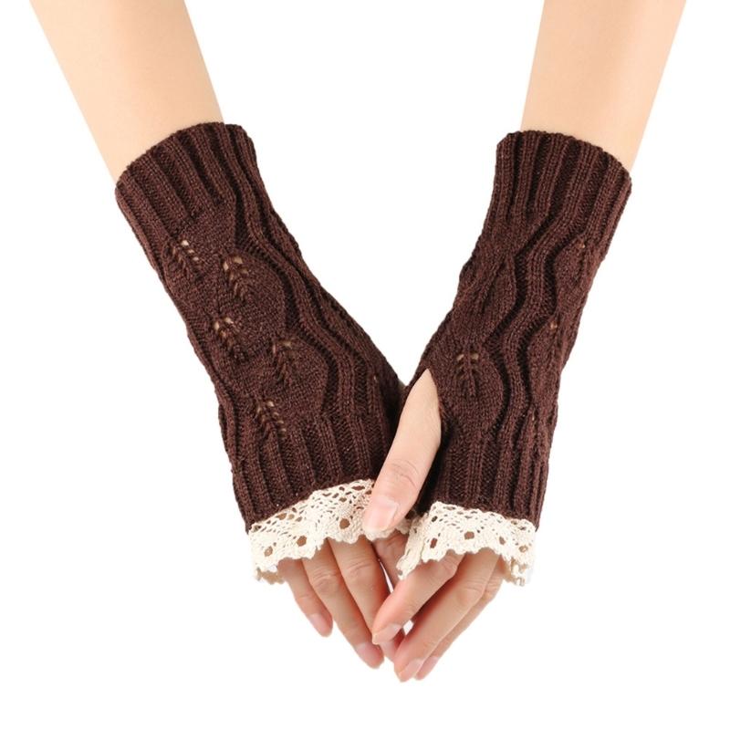 Lace Arm Sleeves Slouchy Y2K Warm Knit Gloves for Women Girl Casual Hand Warmers