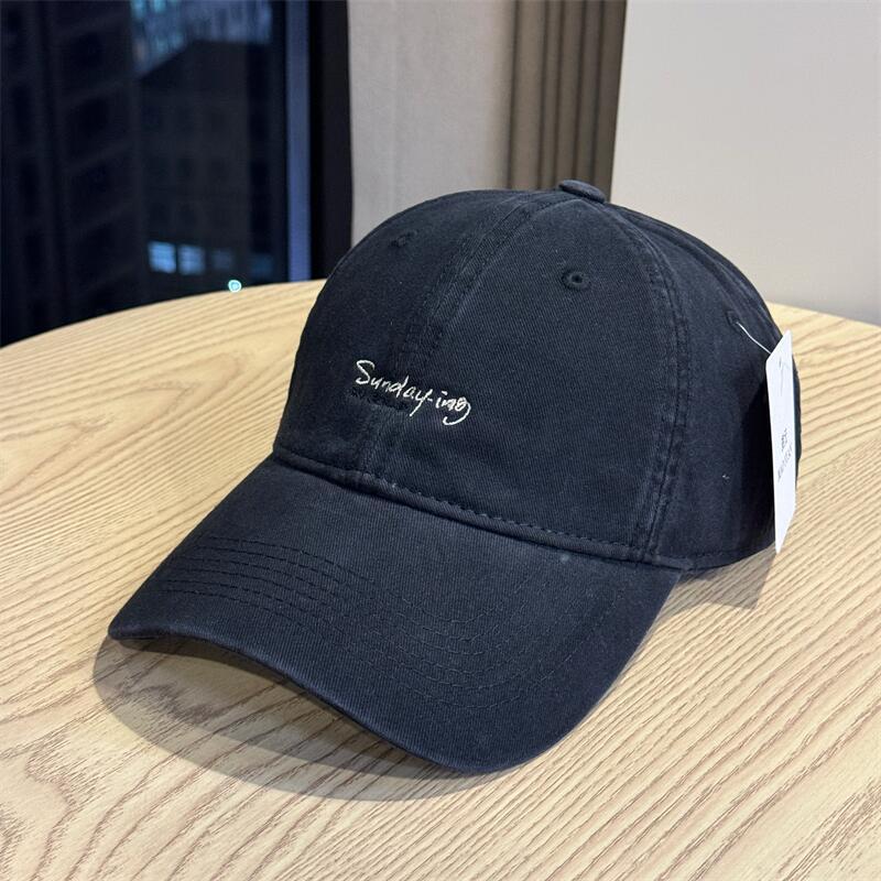 New simple washed letter embroidered baseball cap men's and women's versatile cap showing face small sunscreen cap hat