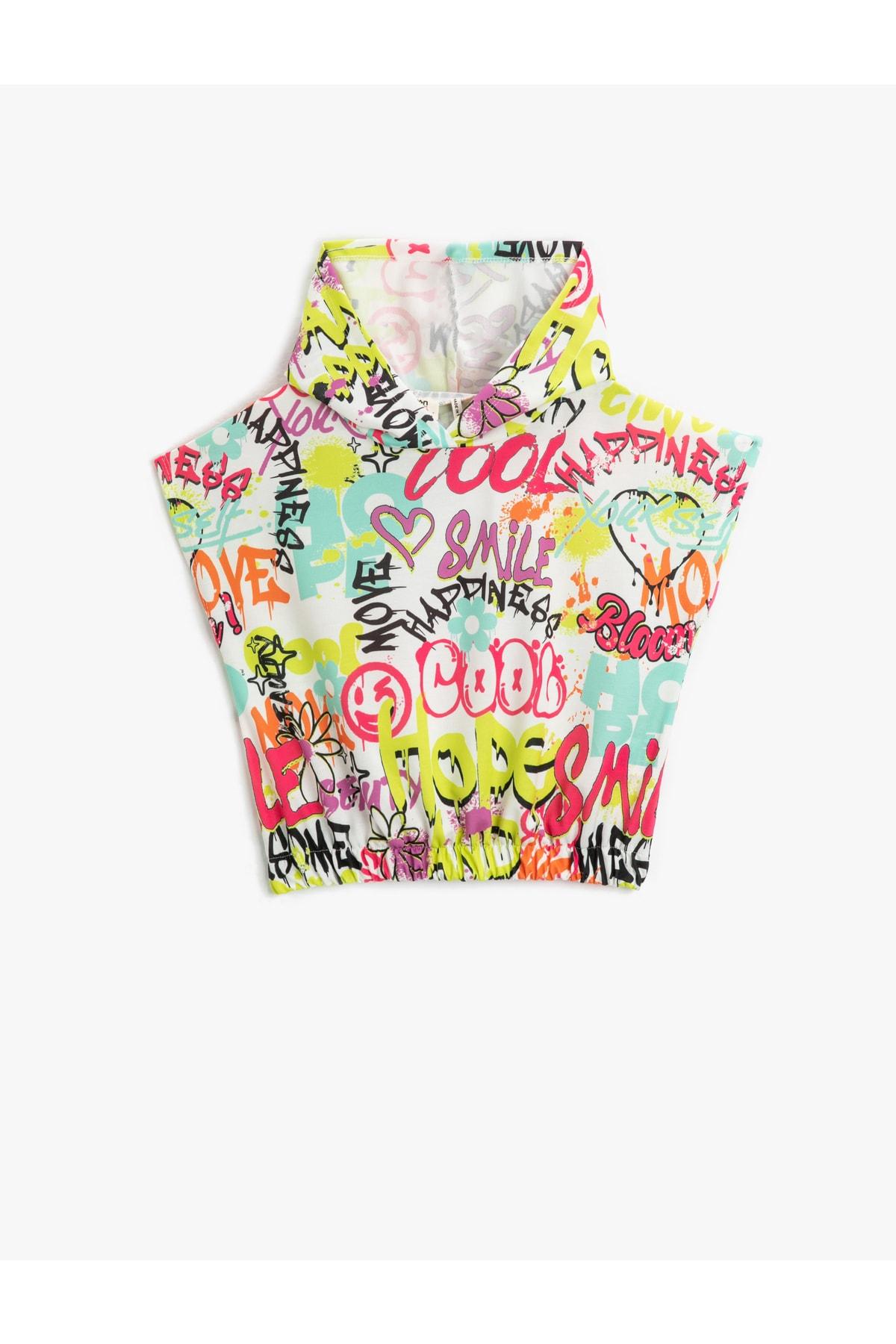 

Толстовка без рукавов с капюшоном Crop Graffiti Printed