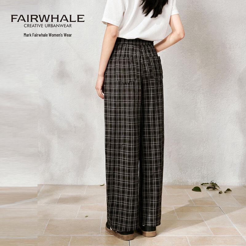 Mark Fairwhale Women's Vintage Plaid High-Waist Wide-Leg Casual Pants