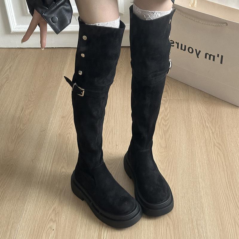 [One boot and two wears] Thick-soled inner height-increasing long knight boots for women's autumn and winter new over-the-knee thin stacking boots