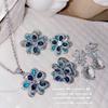 Vintage Floral Heart Earrings With Multifaceted Sea Blue Zircon Drops Copper Post Womens Jewelry
