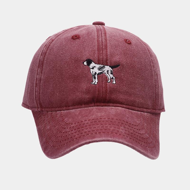 Spring Hard Cartoon Puppy Embroidery Baseball Cap Washed Old Fashion Versatile Cap Outdoor Visor Tide