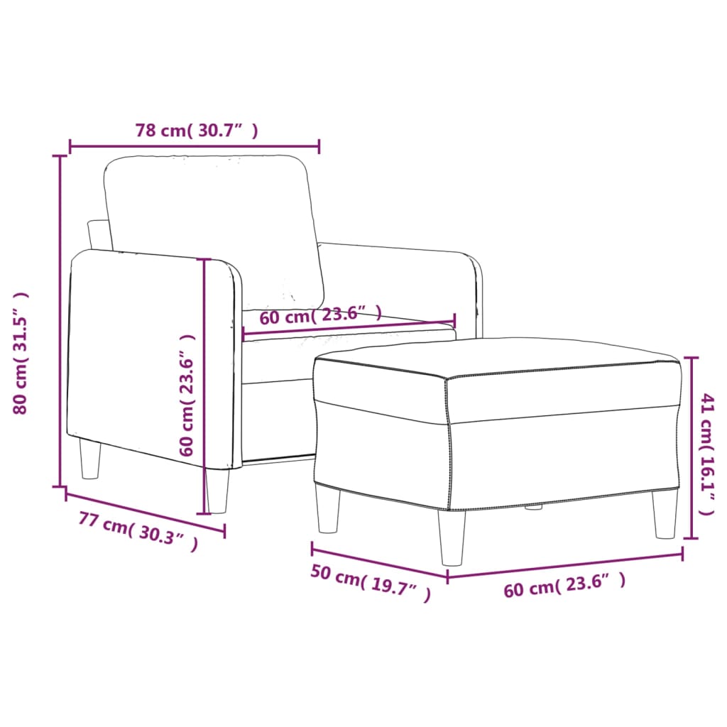 Armchair with Footstool Light Grey 60 cm Velvet