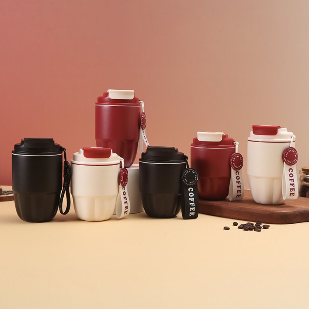 

With Straw&Lifting Rope Dual Drink Cup 304 Stainless Steel Mini Coffee Cup Thermal Mug Office чорний