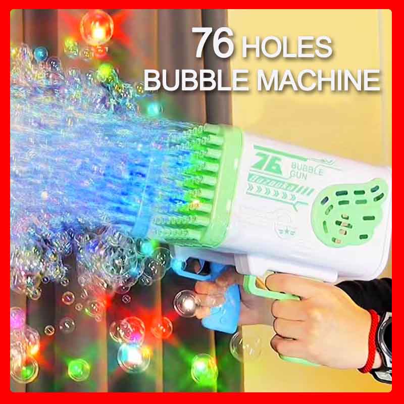 Bubble Gun Rocket 69 Holes Soap Bubbles Machine Gun Shape Automatic Blower With Light Toys For Kids Pomperos Children‘s Day Gift