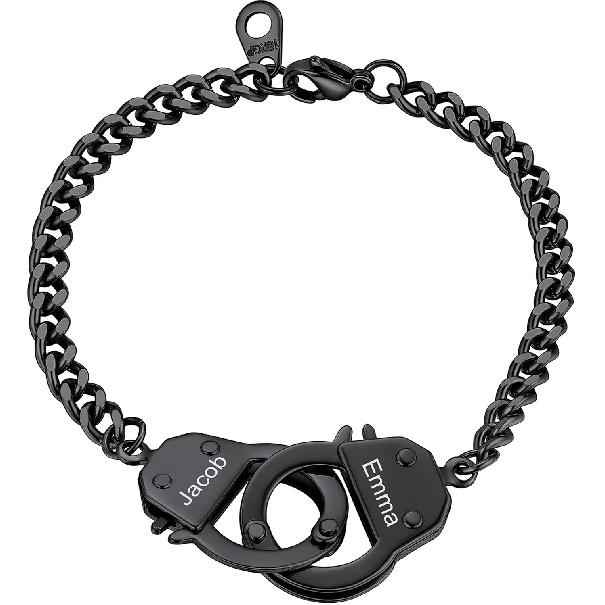 ChainsHouse Bracciale Link Manette per Uomo Donna, Oro 18K/Metallo Nero/Acciaio Inossidabile Biker Catena a Maglie Cubane Amicizia Migliori Amici Bracciali Statement