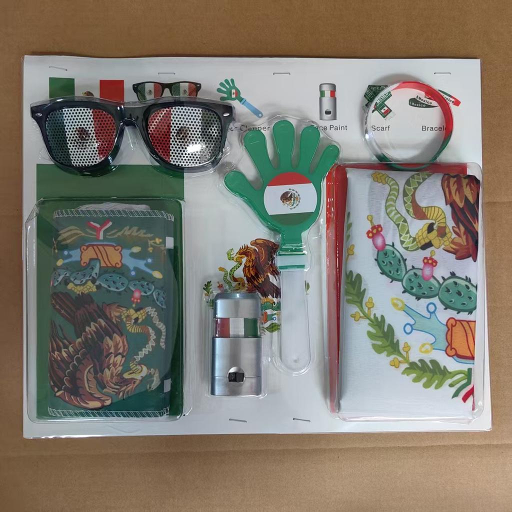World Cup Fan Pack: National flag, sunglasses, clappers, face paint, cheering accessories and party supplies