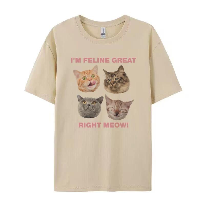 Süße Lustige Katzen T-Shirts für Damen Oversized Retro Y2k Kätzchen Grafik-T-Shirts Ästhetisch Katzenliebhaber Streetwear T-Shirt FeUnisex Kleidung