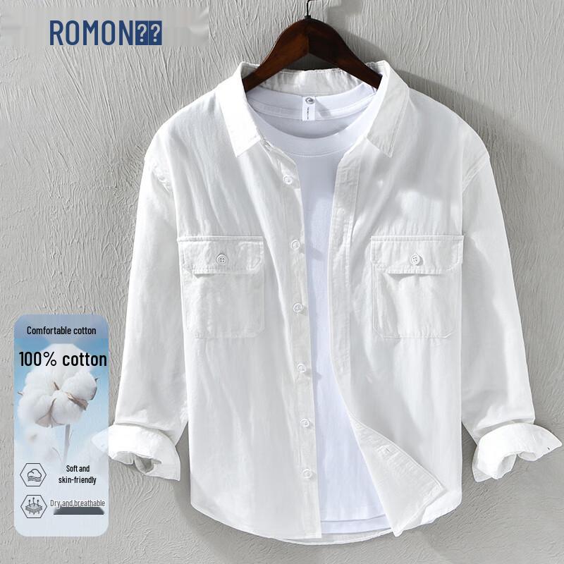 ROMON Men s 100% Cotton Long Sleeve Casual Work Shirt 4XL