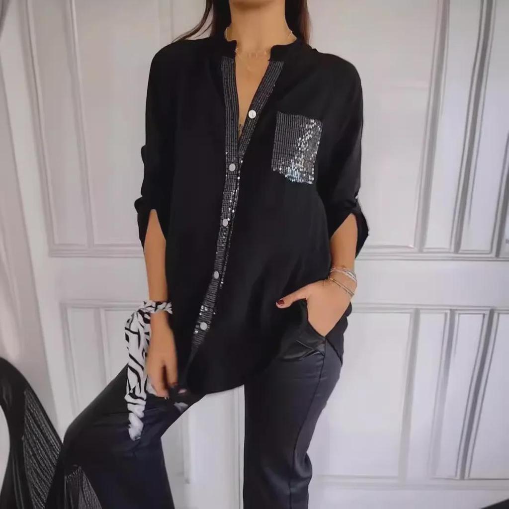 Europejska i Amerykańska Damska Luźna Casualowa Koszula z Rękawem 3/4 na Wiosnę i Lato