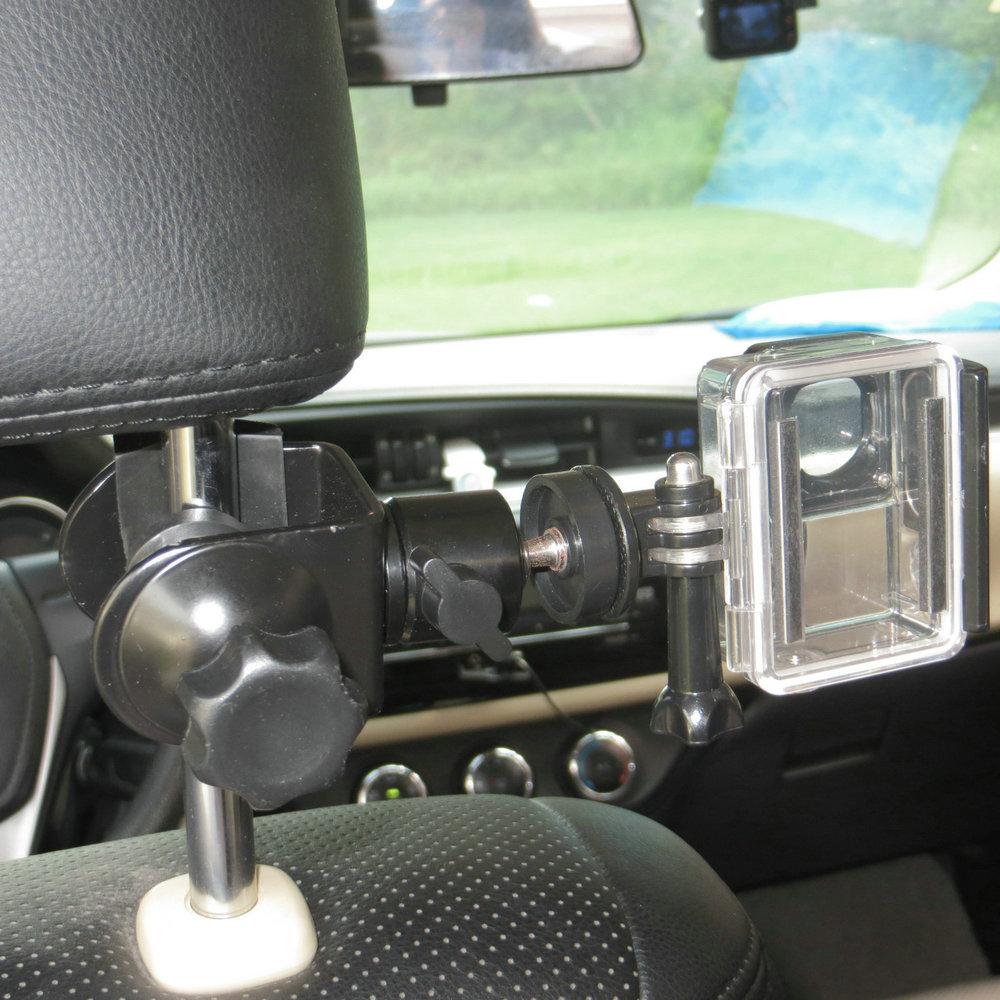 Stojanový držák na opěrku hlavy pro GoPro pro nahrávání závodního videa, Funguje se všemi verzemi akčních kamer GoPro