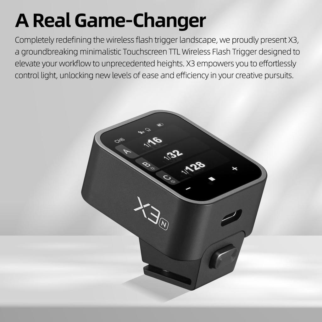 Godox X3 N Touchscreen Wireless Flash Guide TLL Auto Metering Sync Lithium Flash Studio Light Wireless Trigger Support Fast Charging High-Speed