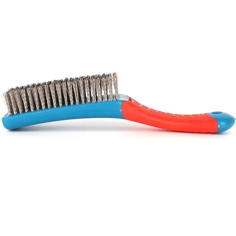 HOMZY Wire Brush Duty Stainless Bristles with Plastic Handle Grip for Rust, Wielding Slag, Dirt & Paint Scrubbing with Deep Cleaning