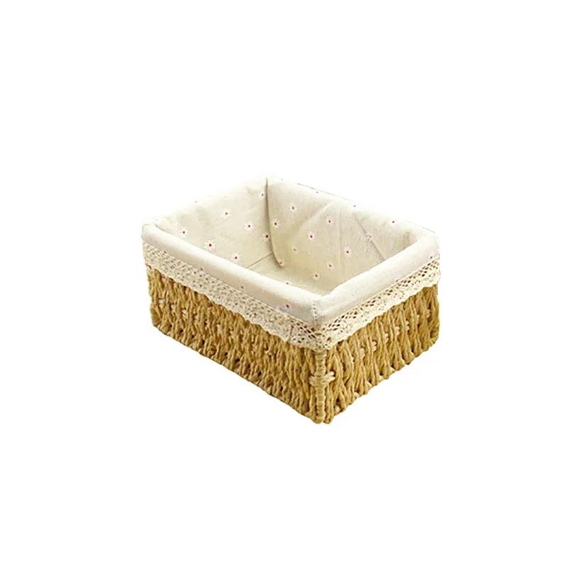 Imitation Straw Woven Tabletop Cosmetics Storage Box Vine Woven Pastoral Jewelry Storage Basket Storage Basket