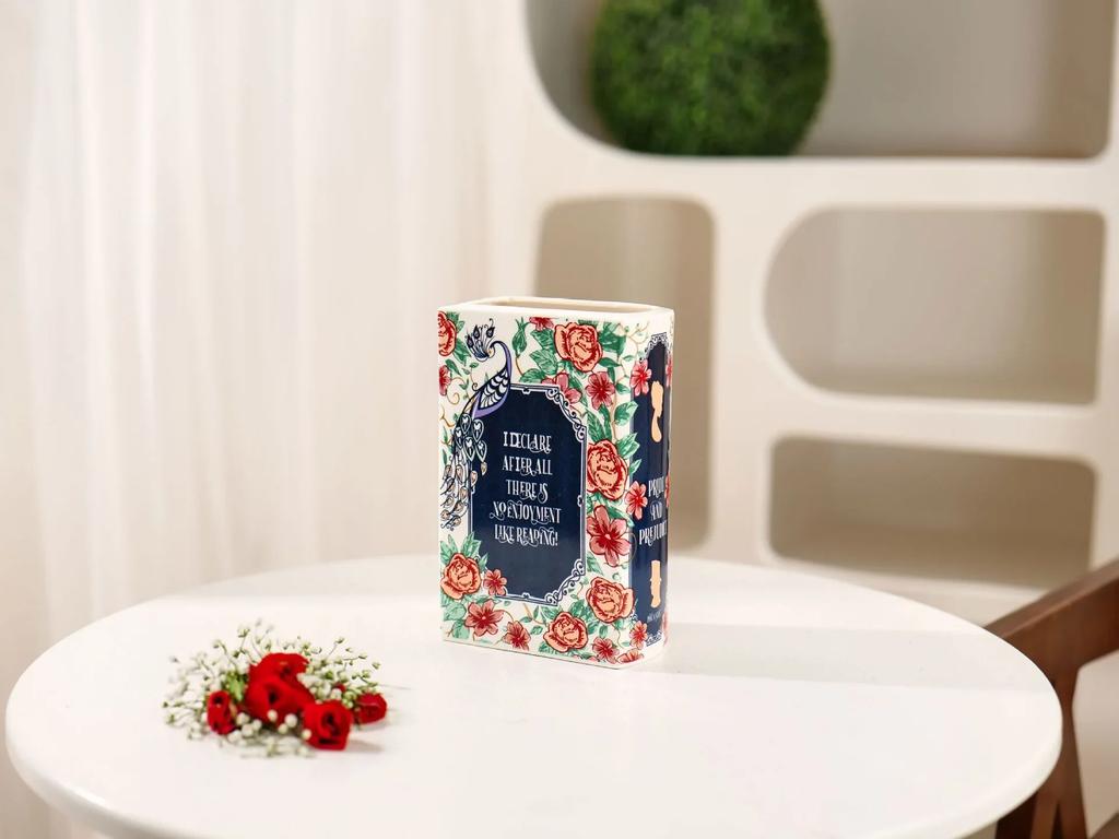 Creative Square Painted Flowers Book Ceramic Vase Flower Arrangement Art Crafts Irregular Table Vase Ornaments Home Decoration