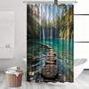Forest Waterfall Shower Curtain Wooden Path Lake Scene Nature Art Calm Wilderness Decor Waterproof Printed Bath Curtain Home