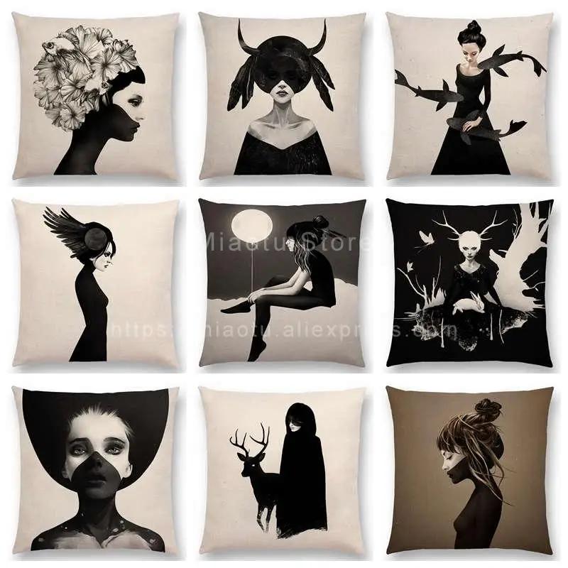 New Black White Style Wonder GirlSofa Pillow Case Elegant Lady Miracle Beauty Portrait Noble Mind Gorgeous Ideas Cushion Cover
