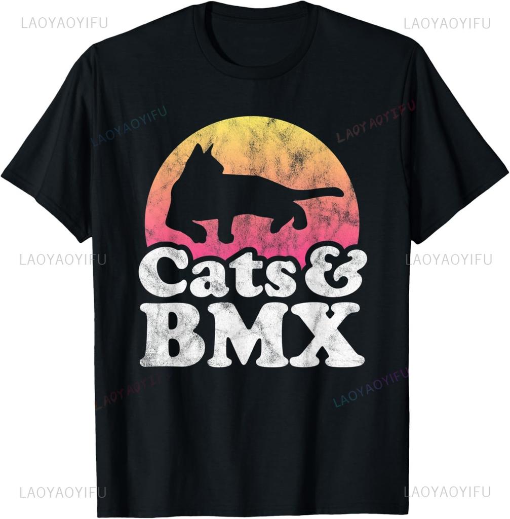 Funny Cat Riding BMX Art for Unisex Women BMX Bike BMX Lover TShirt Unisex Clothing Tops Graphic T Shirts Camisas Streetwear