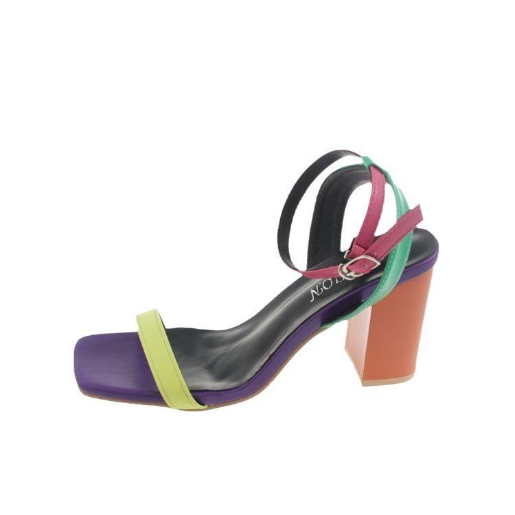 One-word sandals women's thick heel summer new fashion French simple and versatile color high-heeled square-toed Roman shoes