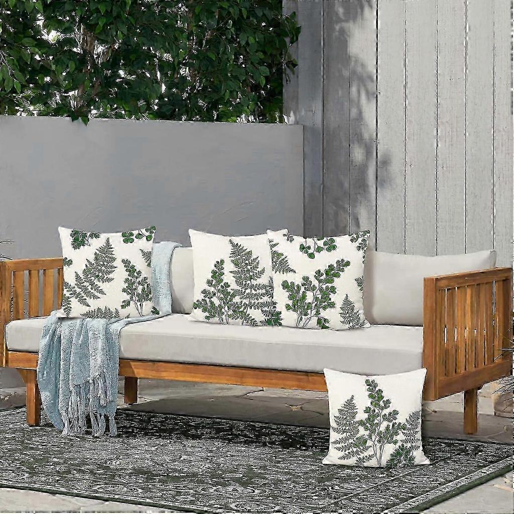 2026 45cm X 45cm Green Botanical Leaf Decorative Pillow Covers - Polyester Linen Sofa and Outdoor Decor Set with 4 Pieces