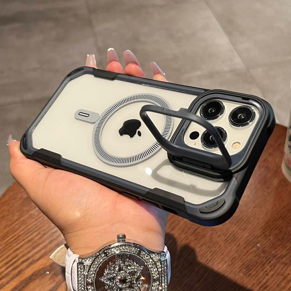 

dual color lens frame holder magsafe charging phone case for iPhone 15 14 13 Pro Max magnetic full shockproof hard cover for iphone14 (6.1 )