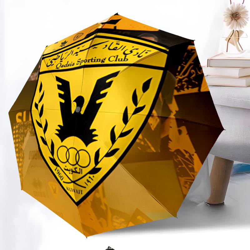 Qadsia Sporting Club Fashionable Automatic Opening/Closing Folding Umbrella. Portable and Foldable, Ideal for Gift, Travel, and Daily Use.