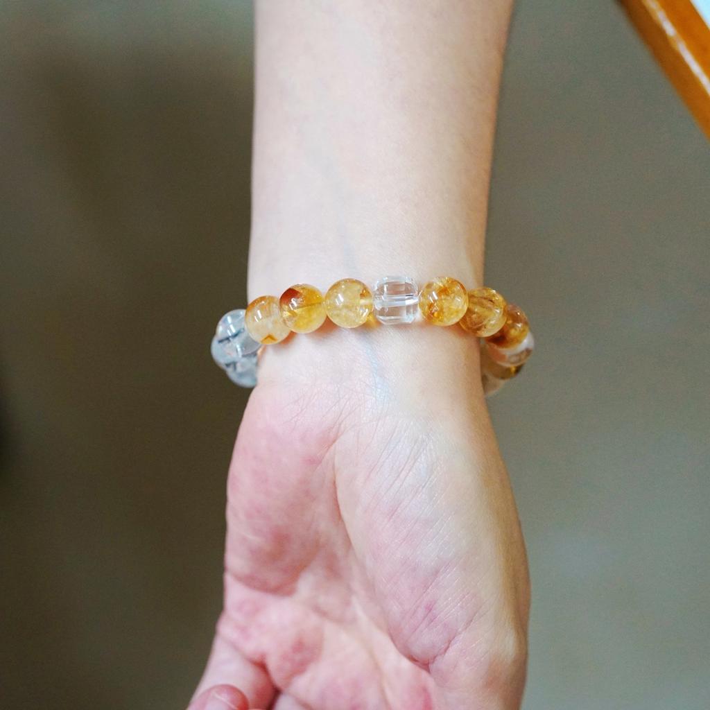 10Mm Premium Natural White Crystal Citrine Design Contrast Color Bracelet Bracelet