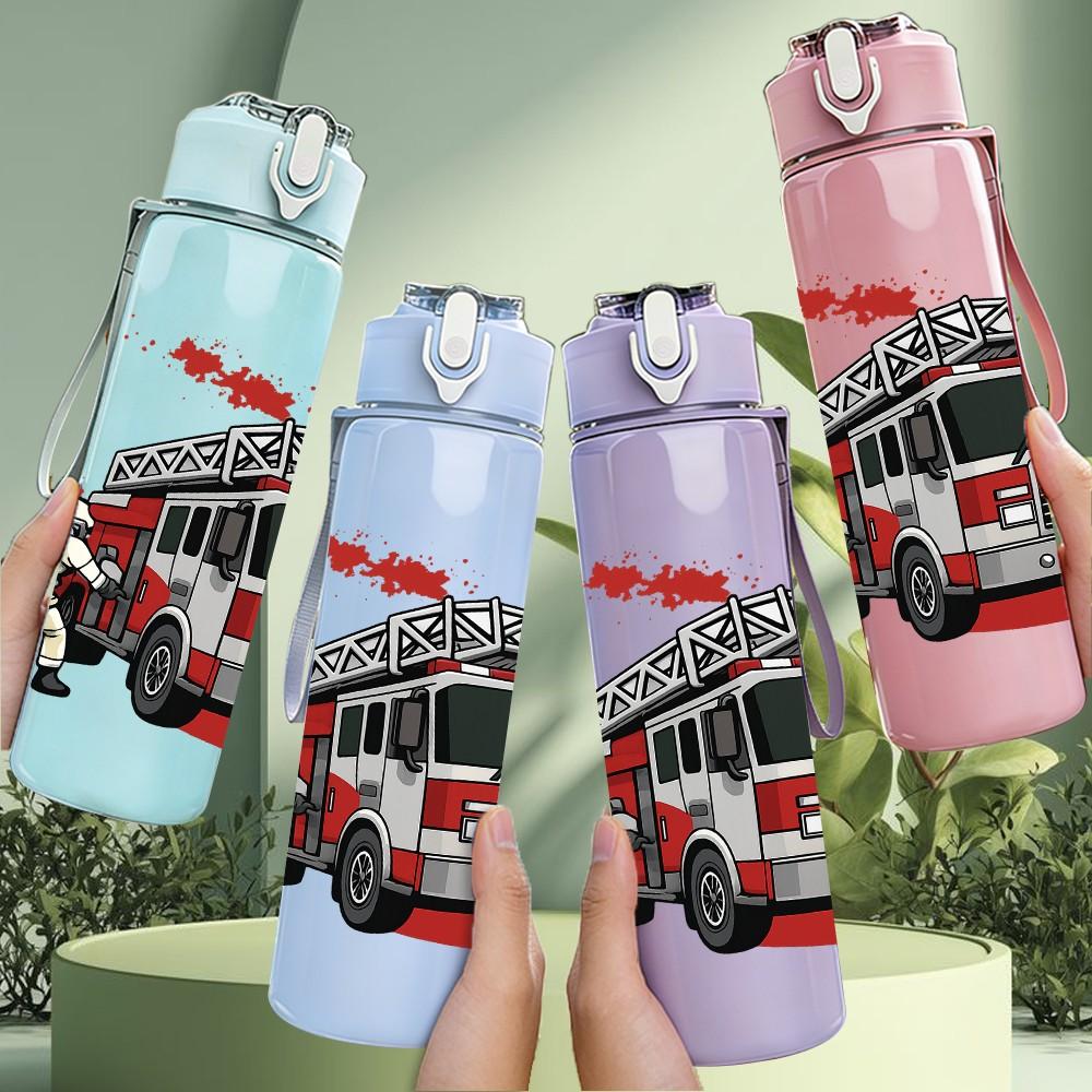 1PC Fire Rescue Truck Art 750ml Color Plastic Sports Water Bottle Leakproof Flip Straw Lid Suitable for Sports Office Home Use
