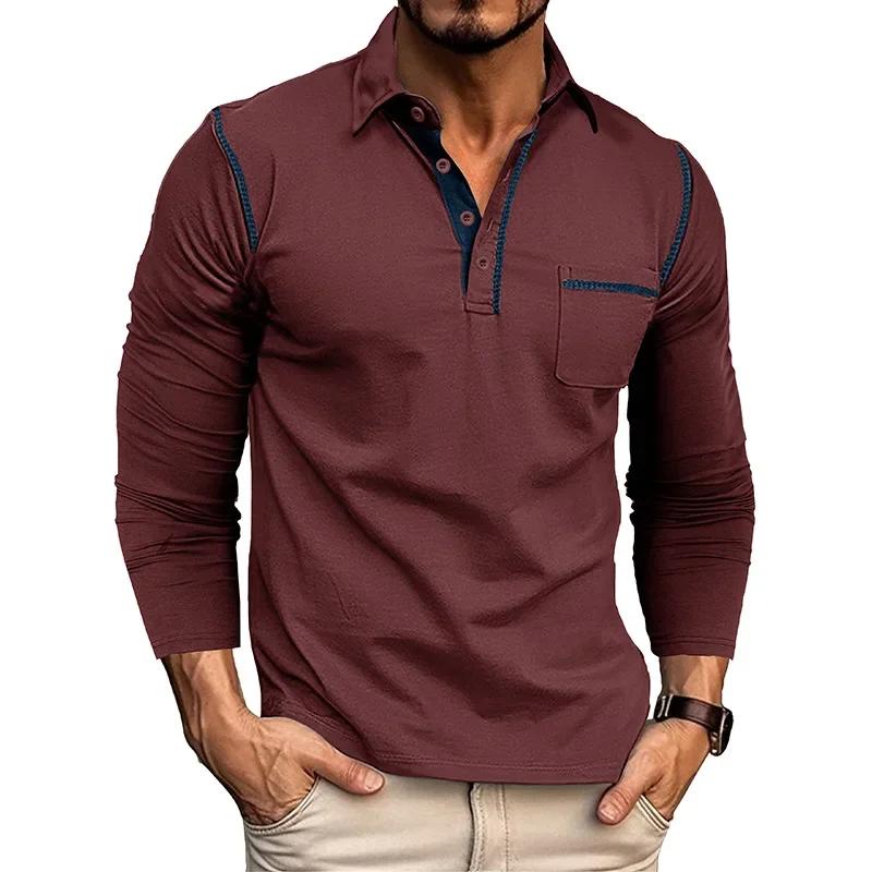 Autumn Men'S Casual T Shirts Breathable Long Sleeve Polo Shirt Mens Lapel T-Shirt American Color-Blocking Tops Tee
