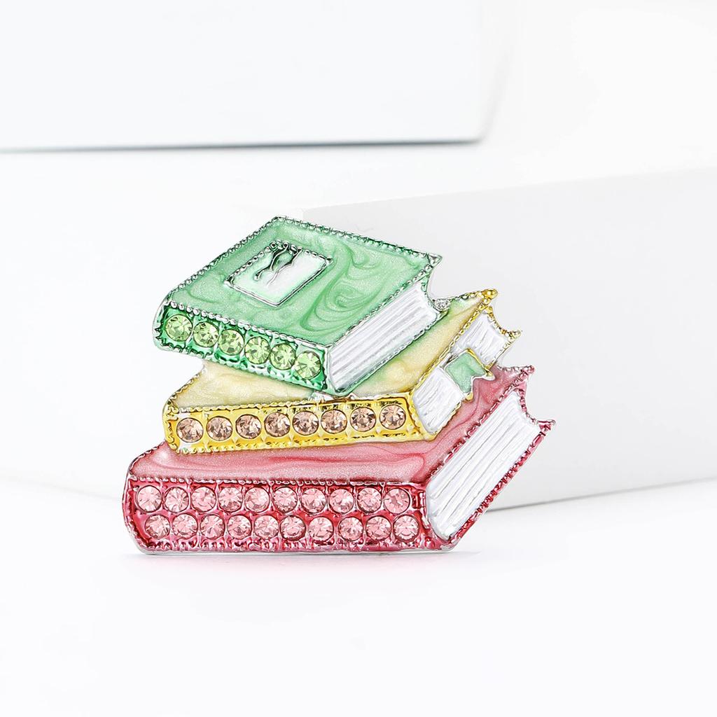 Emalje Rhinestone Tre bøker Modelleringsbrosje Kreativ Herre- og Dameklær Corsage Smykker Pin Nå
