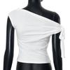 2025 Damen Sommer Ins Style Neu Raffiniert Plissiertes Ein-Schulter Crop Top Rückenfrei zum Binden Asymmetrisches T-Shirt Freizeit-Top