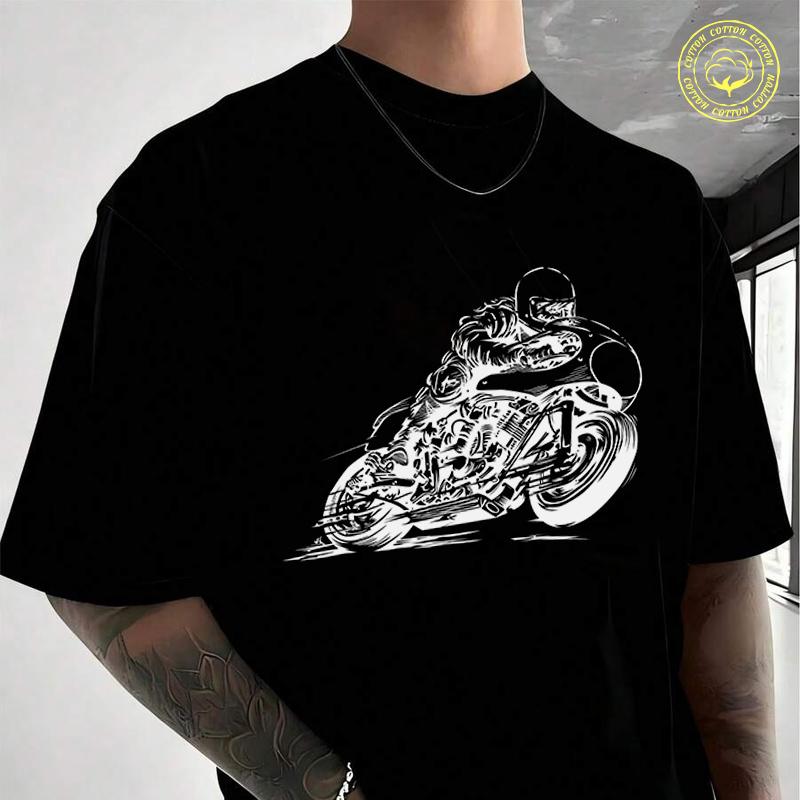 Men's Moto T-Shirt Fastest Motorcycle Riding Vector Casual Street Suitable For Travel And Sport