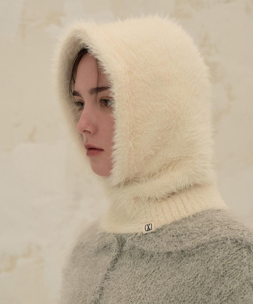Bajal Va Square Label Hairy Balaclava Ivory