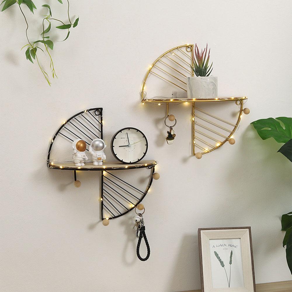 Modern Minimalist Creative Semi-Circular Rectangular Wall Shelf Living Room Office Color Wrought Iron Storage Multifunctional