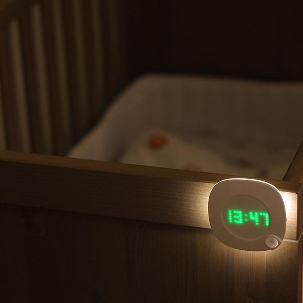 Motion Sensor Night Light With Digital Time Display Clock PIR Sensor Wall Lamp Adjustable Brightness Magnet Night Lamp