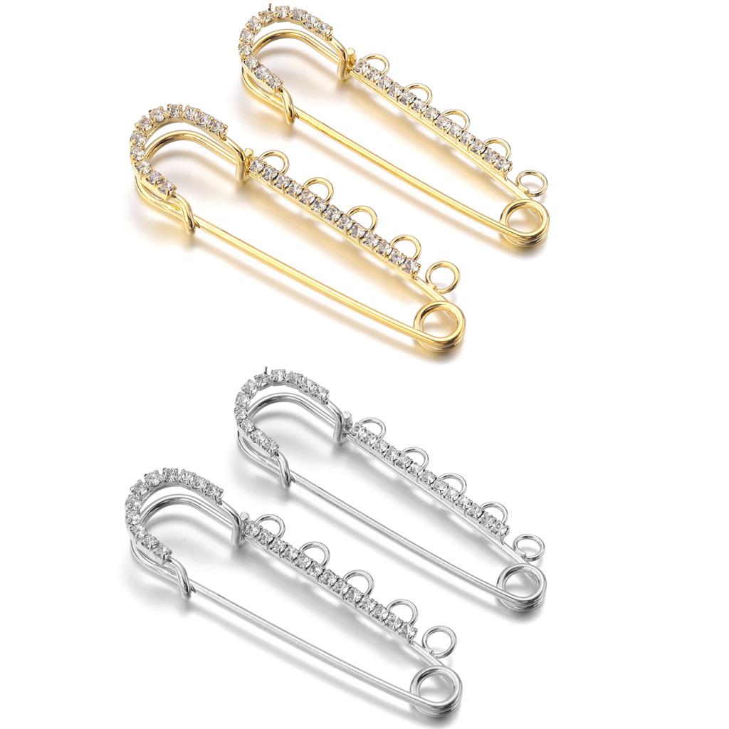 2pcs/Lot Alloy Rhinestone Brooch Pins Gold Silver Color Safety Fixed Brooches for Garment Decoration Jewelry Making