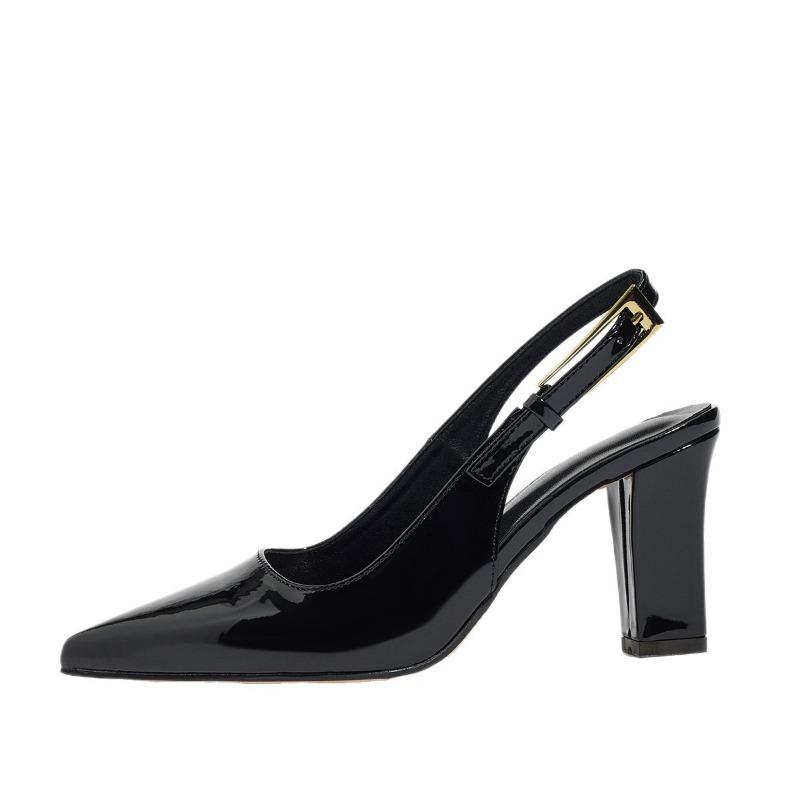 Women S Pointed Toe Block Heel Backless Buckle High Heels Fashionable Versatile Shoes
