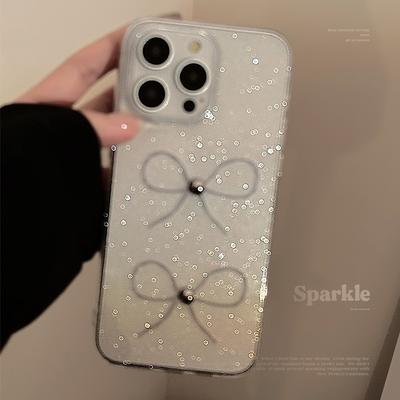 Glitter Bow Suitable for Apple 16 Mobile Case 15 Three Dimensional Beads IPhone 13pro Max Niche 11