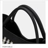 Women's Canvas and Genuine Leather Tote Bag Plaid Design Top Grain Cowhide Shoulder Handbag for Everyday Use Black and White