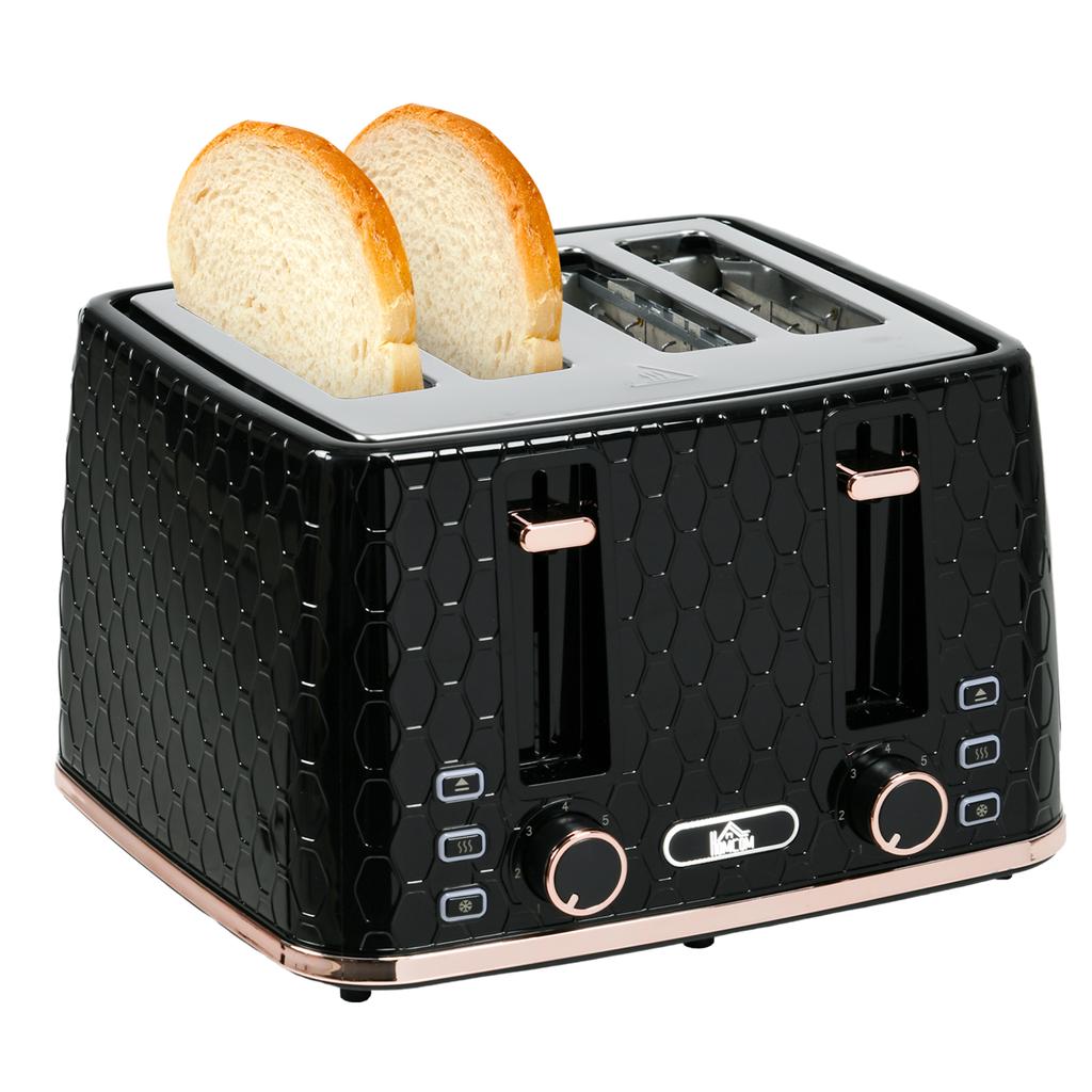 4 Slice Toaster with 7 Browning Levels, High Lift, Reheat/Defrost/Cancel, Self-centring Function, Removable Crumb Tray, Auto Off, 1600W