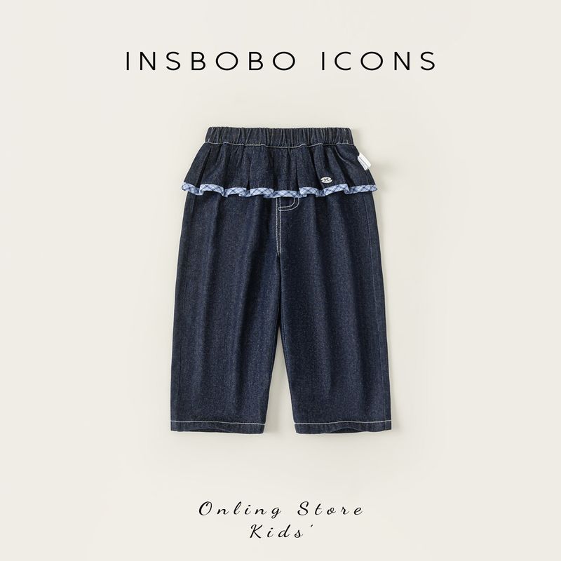 Insbobo Girls  Pants 2026 Spring New Style Girls  Jeans Straight-Leg Pants Children s Long Pants Stylish Spring Outfit Deep cowboy Blue 80