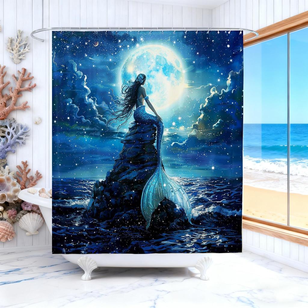 Nautical Mermaid Shower Curtain Ocean Sexy Women Fantasy Sea Mysterious Seascape Bathroom Curtain Polyester Fabric With Hooks