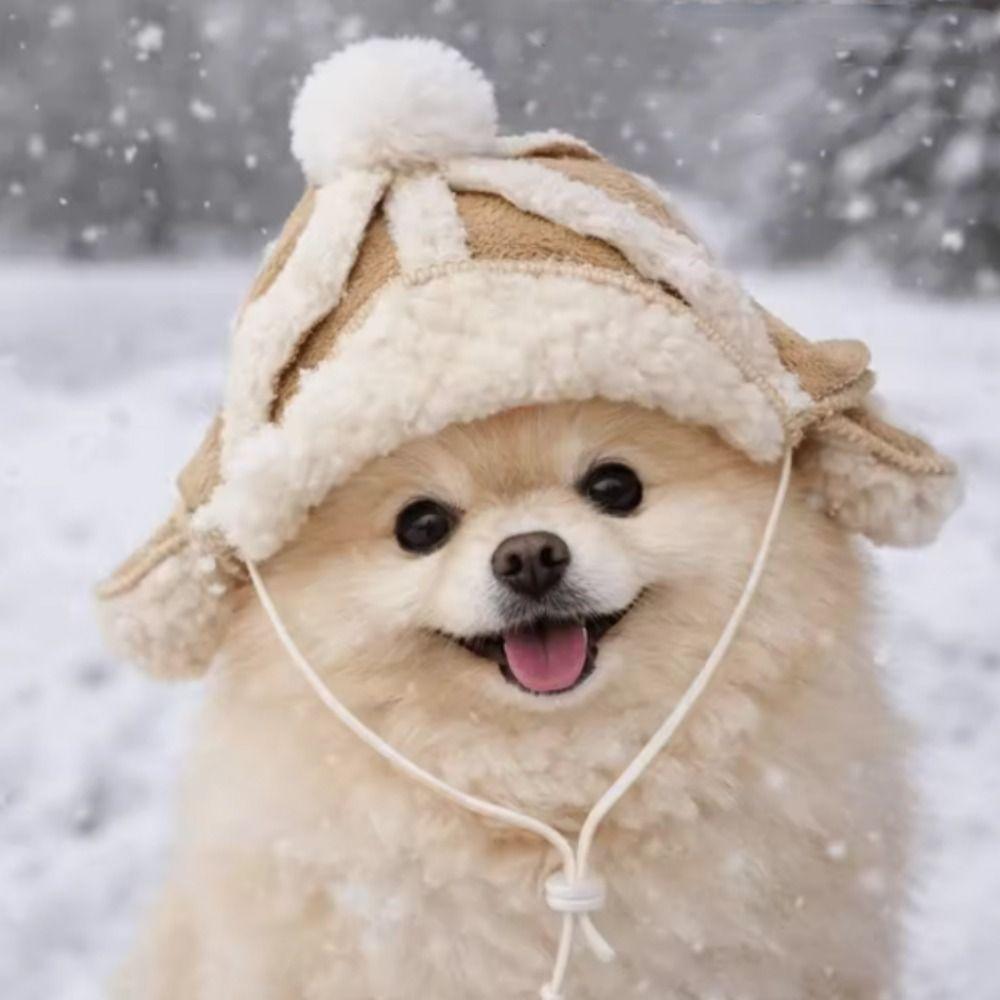 Warm Cat Flying Hat Lamb Fur Windproof Dog Cap Fashion Fluffy Dog Hat  Outdoor Activities