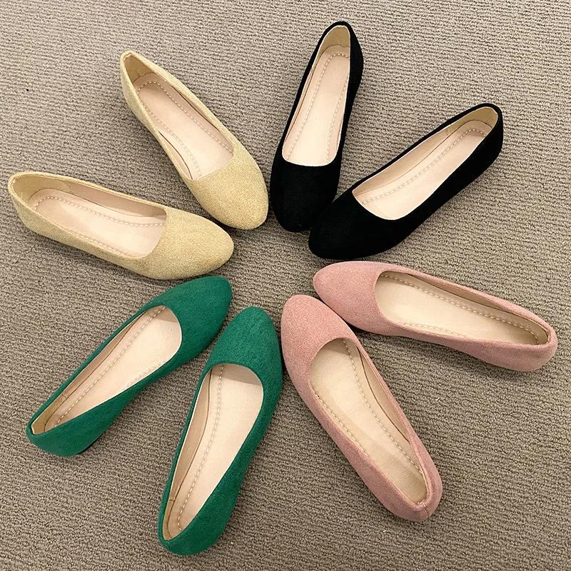 2025Women Flats Slip On Candy Color Woman Boat Shoes Black Faux Suede Ladies Ballet Flats