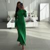 2024 Autumn European & American Solid Color Round Neck Slimming Long Sleeve Bodycon Dress for Women