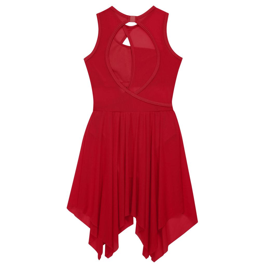 Kids Girls Lyrical Modern Contemporary Dance Dress Ballet Leotard Dress Cut Out Front Backless Mesh Tulle Skirt