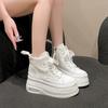 Fashion 8CM Autumn Spring Boots Women High Platform Sneakers Height Increasing Ankle Boots Thick Sole ZIP Breathable Canvas Women shoes