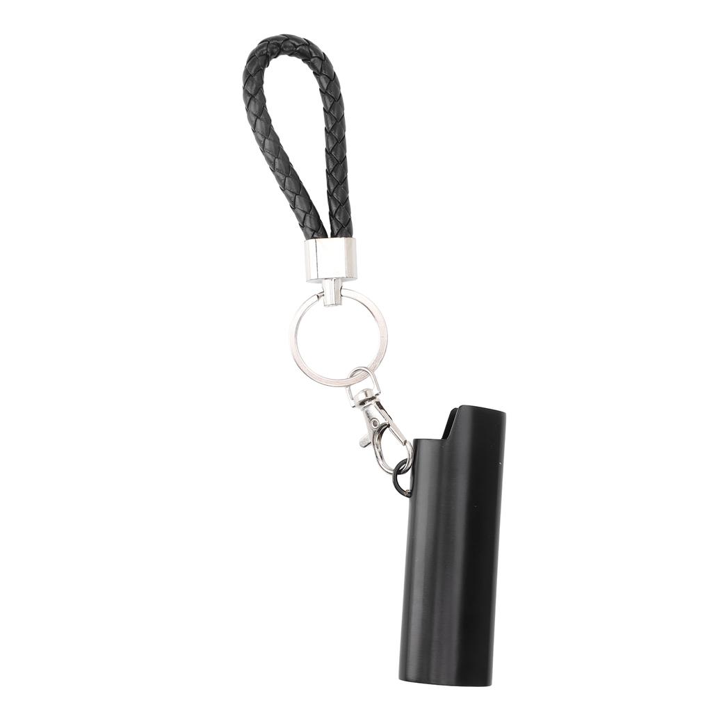 Lighter Holder Keychain with Spring Clip Retractable Metal Portable for Backpack Pocket Black