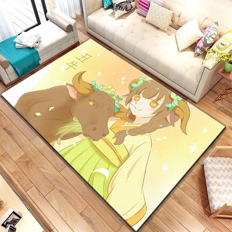 Zwölf chinesische Sternzeichen-Tiere malen Teppich für Wohnzimmer, großer Teppich, schwarzer weicher Teppich, Heimdekoration, Matten, Boho-Teppiche